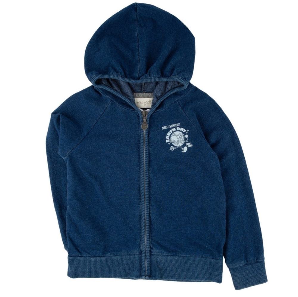 Miki Miette Indigo Zip-Up "Think Green" Hoodie, Size 7Y, NWT